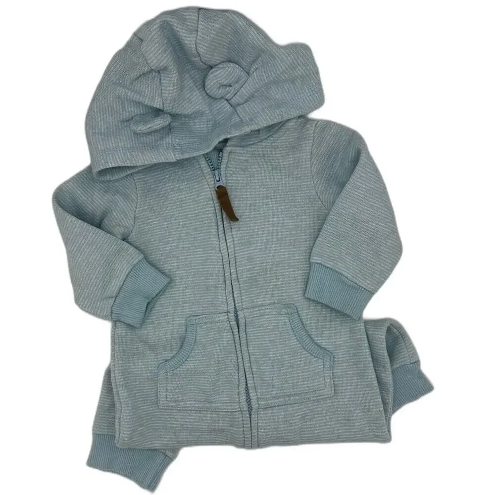 Carter’s Bear Ears Zip-Up Size 9 Months Blue White (806)